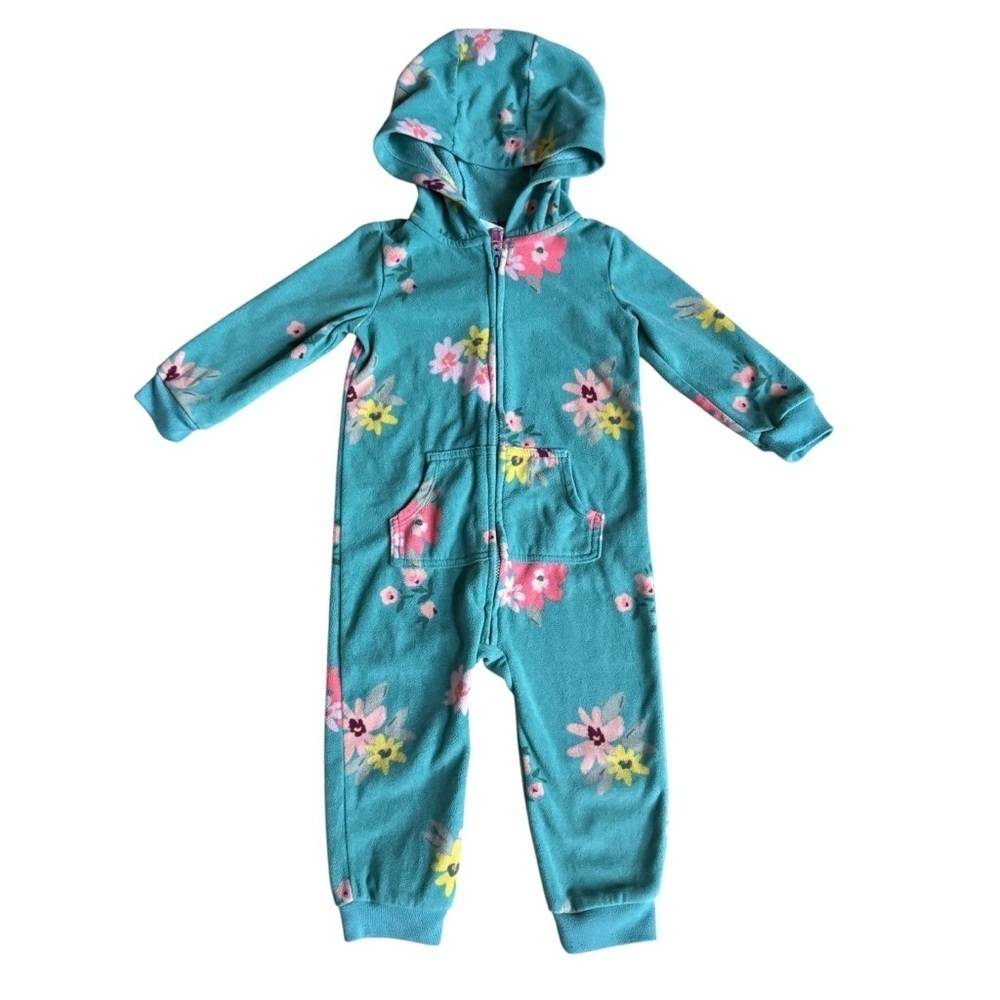 Carter’s Fleece Hooded Floral Jumpsuit Overall Baby Girl 18M